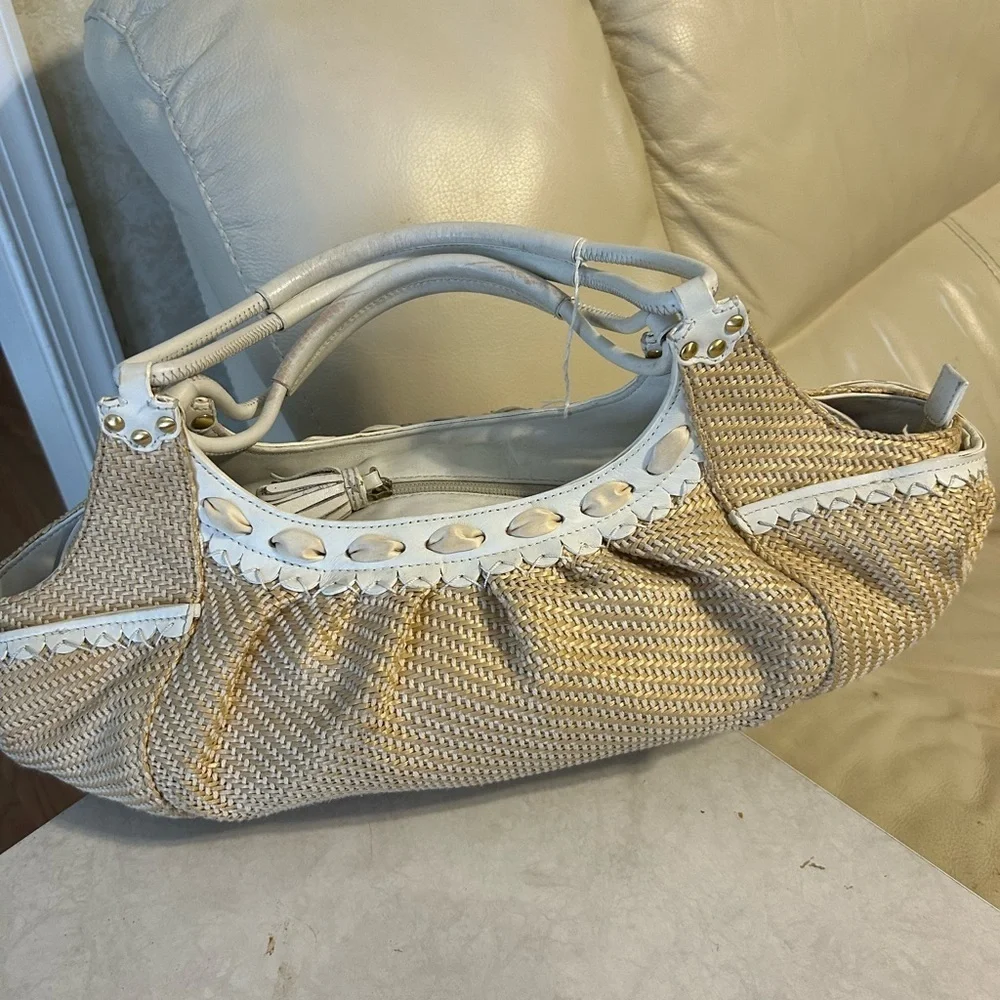 Cole Hann leather and rattan shoulder bag
